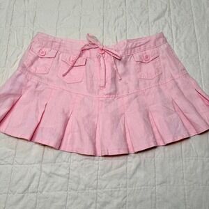 Lucky 8 Pink Linen Pleated Mini Skirt – M